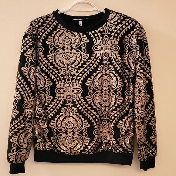 Black and gold sequin sweater - Picture 1 of 2